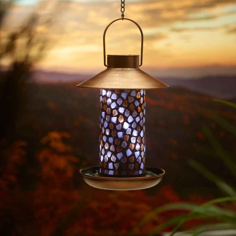 Mosaic Glass Solar Bird Feeder - Copper
